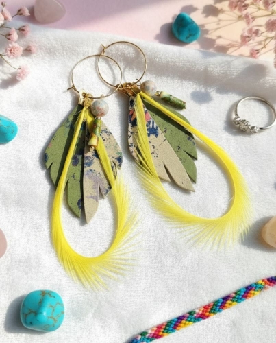 Przejdź do produktu kolczyki z włoskiej skóry ozdobnej i piór