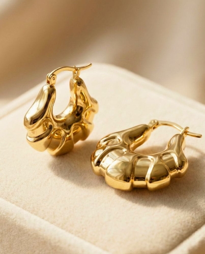 Przejdź do produktu Złociste Kolczyki Ribbed Hoops