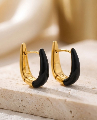 Przejdź do produktu Dwustronne kolczyki 18k Gold & Black Enamel