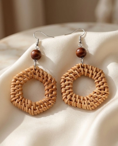 Przejdź do produktu Ręcznie Plecione Kolczyki Rattanowe