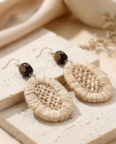 Przejdź do produktu Naturalne kolczyki rattanowe