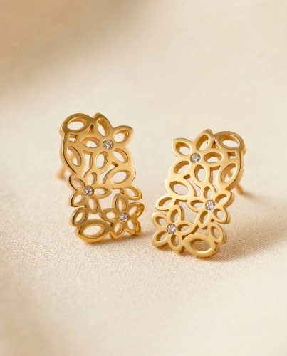 Przejdź do produktu Kolczyki ażurowe kwiaty z kryształami